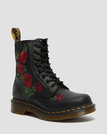 Black Women's Dr Martens 1460 Vonda Floral Leather Lace Up Boots | CA 215YXF